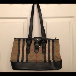 Burberry handbag- fabric with leather handles. With dust bag.